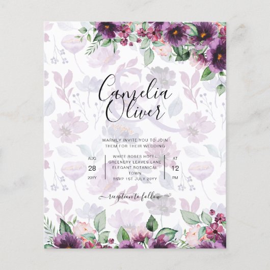 LeahG Plum Lila Berry Floral Wedding Winter Flyer (Vorne)