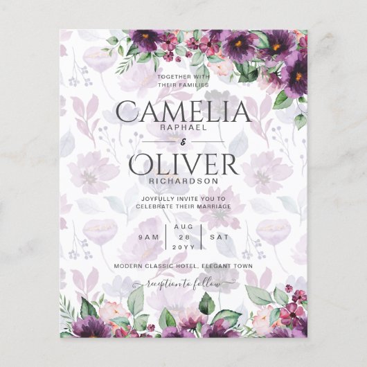 LeahG Plum Lila Berry Floral Wedding Winter Flyer (Vorne)