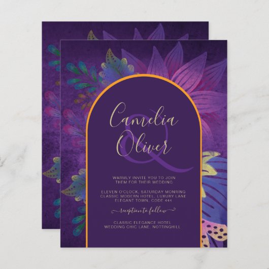 LeahG Plum Lila Gold JEWEL TONES Wedding INVITE (Vorne/Hinten)