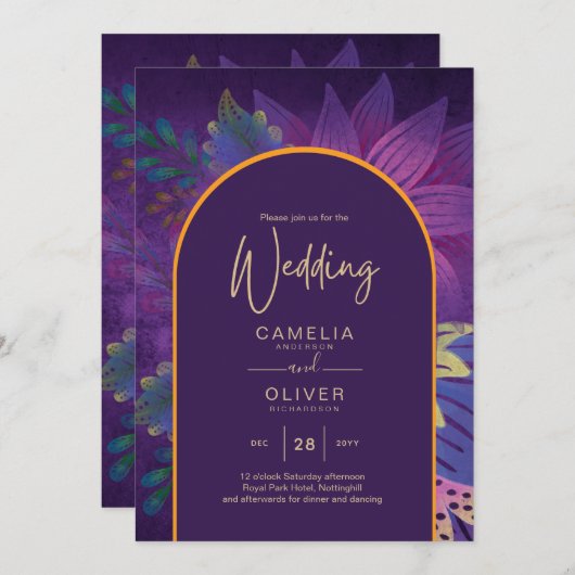 LeahG Plum Lila Gold JEWEL TONES Wedding INVITE Einladung (Vorne/Hinten)
