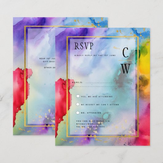 LeahG Rainbow Pride Alcohol Ink Weddin RSVPg (Vorne/Hinten)