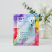 LeahG Rainbow Pride Alcohol Ink Weddin RSVPg (Stehend Vorderseite)