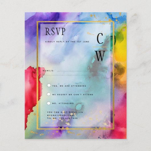 LeahG Rainbow Pride Alcohol Ink Weddin RSVPg (Vorderseite)
