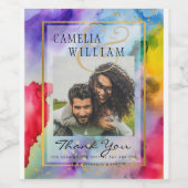 LeahG Rainbow Pride Alcohol Ink Wedding Weinetikett (Einzelnes Label)