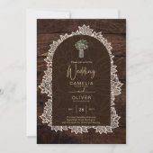 LeahG Rustic Lace Gypsophila Wood Wedding INVITE Einladung (Vorderseite)