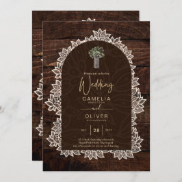 LeahG Rustic Lace Gypsophila Wood Wedding INVITE Einladung