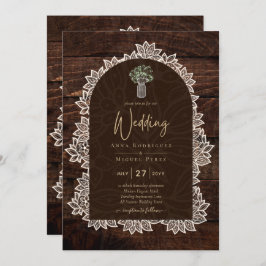 LeahG Rustic Lace Gypsophila Wood Wedding INVITE Einladung