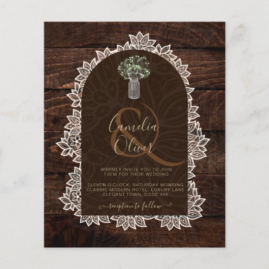 LeahG Rustic Lace Gypsophila Wood Wedding INVITE Flyer (Vorne)
