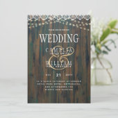 LeahG Rustic Wood Lights Wedding Einladung (Stehend Vorderseite)