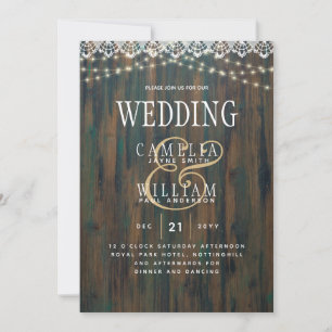 LeahG Rustic Wood Lights Wedding Einladung