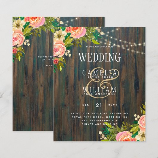 LeahG Rustic Wood Peach Coral Floral Wedding (Vorne/Hinten)