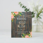 LeahG Rustic Wood Peach Coral Floral Wedding (Stehend Vorderseite)