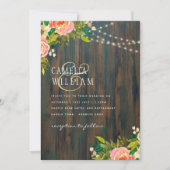 LeahG Rustic Wood Peach Coral Floral Wedding Einladung (Vorderseite)