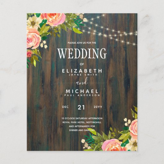 LeahG Rustic Wood Peach Coral Floral Wedding Flyer (Vorne)