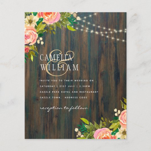 LeahG Rustic Wood Peach Coral Floral Wedding Flyer (Vorne)