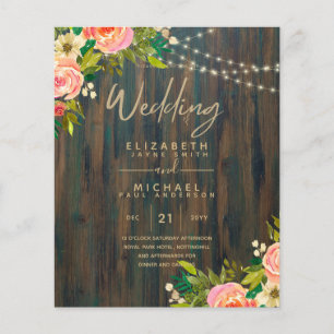 LeahG Rustic Wood Peach Coral Floral Wedding Flyer
