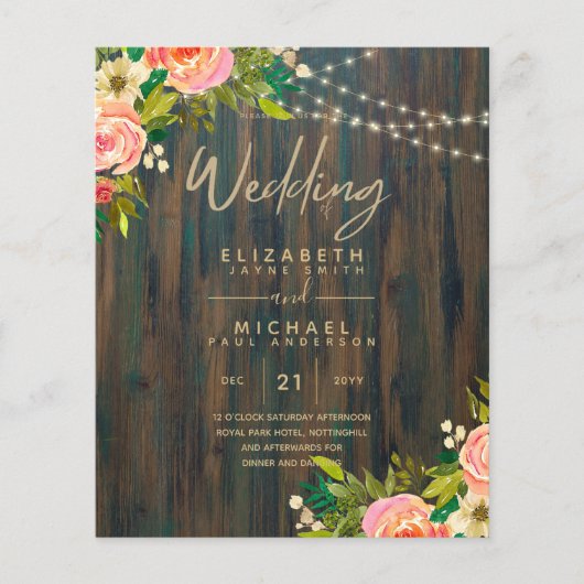 LeahG Rustic Wood Peach Coral Floral Wedding Flyer (Vorne)