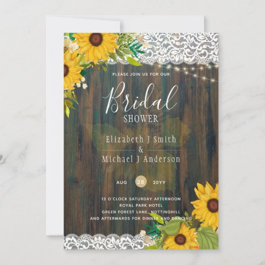 LeahG Rustikale Sonnenblumen Brautparty Einladung (Vorderseite)