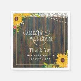 LeahG Rustikale Sonnenblumen Lights Wood Wedding Serviette