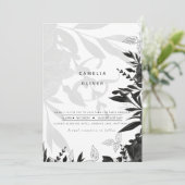 LeahG Schwarz-weiße Rose Hochzeitbudget Einladung (Stehend Vorderseite)