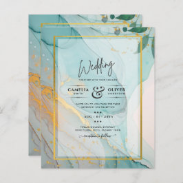 LeahG Sea Glass Aquamarin Gold INK Wedding INVITE