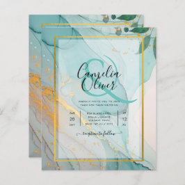 LeahG Sea Glass Aquamarin Gold INK Wedding INVITE