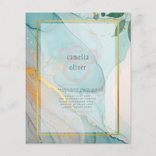 LeahG Sea Glass Aquamarin Gold INK Wedding INVITE (Vorderseite)