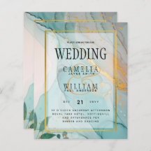 LeahG Sea Glass Aquamarin Gold INK Wedding INVITE