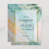 LeahG Sea Glass Aquamarin Gold INK Wedding INVITE (Vorne/Hinten)