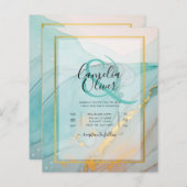 LeahG Sea Glass Aquamarin Gold INK Wedding INVITE (Vorne/Hinten)