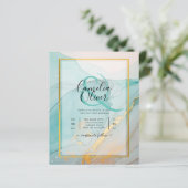 LeahG Sea Glass Aquamarin Gold INK Wedding INVITE (Stehend Vorderseite)