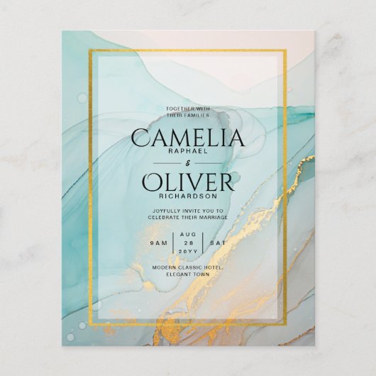 LeahG Sea Glass Aquamarin Gold INK Wedding INVITE (Vorderseite)