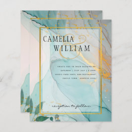 LeahG Sea Glass Aquamarin Gold INK Wedding INVITE