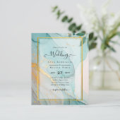 LeahG Sea Glass Aquamarin Gold INK Wedding INVITE (Stehend Vorderseite)
