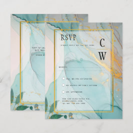 LeahG Sea Glass Aquamarin Gold INK Wedding INVITE