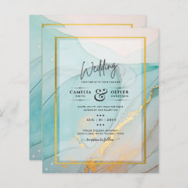 LeahG Sea Glass Aquamarin Gold INK Wedding INVITE