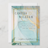 LeahG Sea Glass Aquamarin Gold INK Wedding INVITE Einladung (Vorderseite)