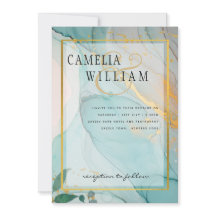 LeahG Sea Glass Aquamarin Gold INK Wedding INVITE