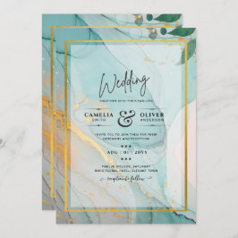 LeahG Sea Glass Aquamarin Gold INK Wedding INVITE Einladung