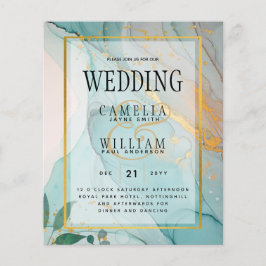 LeahG Sea Glass Aquamarin Gold INK Wedding INVITE Flyer