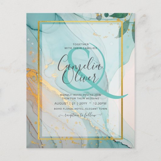 LeahG Sea Glass Aquamarin Gold INK Wedding INVITE Flyer (Vorne)