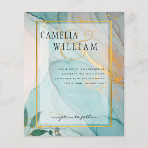 LeahG Sea Glass Aquamarin Gold INK Wedding INVITE Flyer