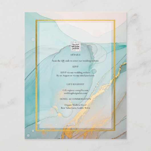 LeahG Sea Glass Aquamarin Gold INK Wedding INVITE Flyer (Hinten)
