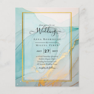 LeahG Sea Glass Aquamarin Gold INK Wedding INVITE Flyer