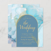 LeahG Sea Glass Gold Ink Aqua Blue Wedding INVITE (Vorne/Hinten)