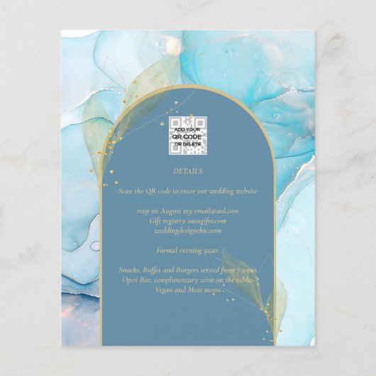 LeahG Sea Glass Gold Ink Aqua Blue Wedding INVITE (Rückseite)