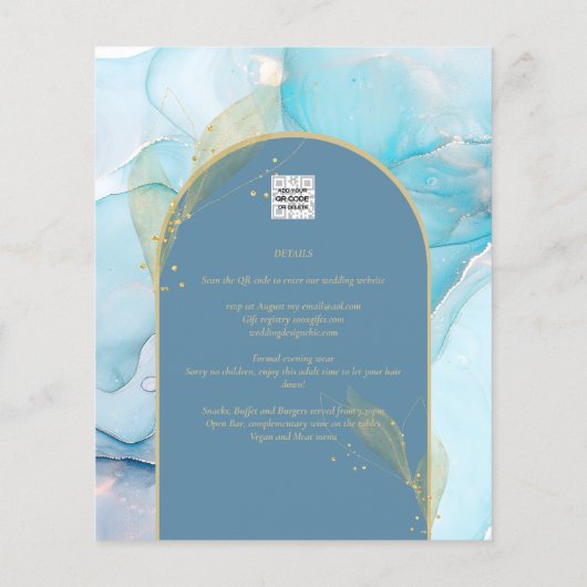 LeahG Sea Glass Gold Ink Aqua Blue Wedding INVITE (Rückseite)