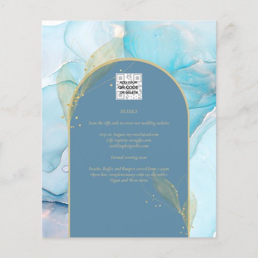 LeahG Sea Glass Gold Ink Aqua Blue Wedding INVITE (Rückseite)