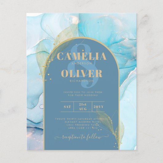 LeahG Sea Glass Gold Ink Aqua Blue Wedding INVITE (Vorderseite)