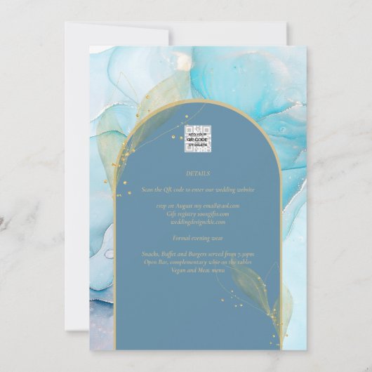 LeahG Sea Glass Gold Ink Aqua Blue Wedding INVITE Einladung (Rückseite)